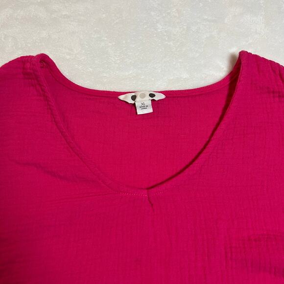 Three Dots V-Neck Cap Sleeve Gauze Flowy Blouse Size XL Cotton Summer Colorful - Picture 3 of 7